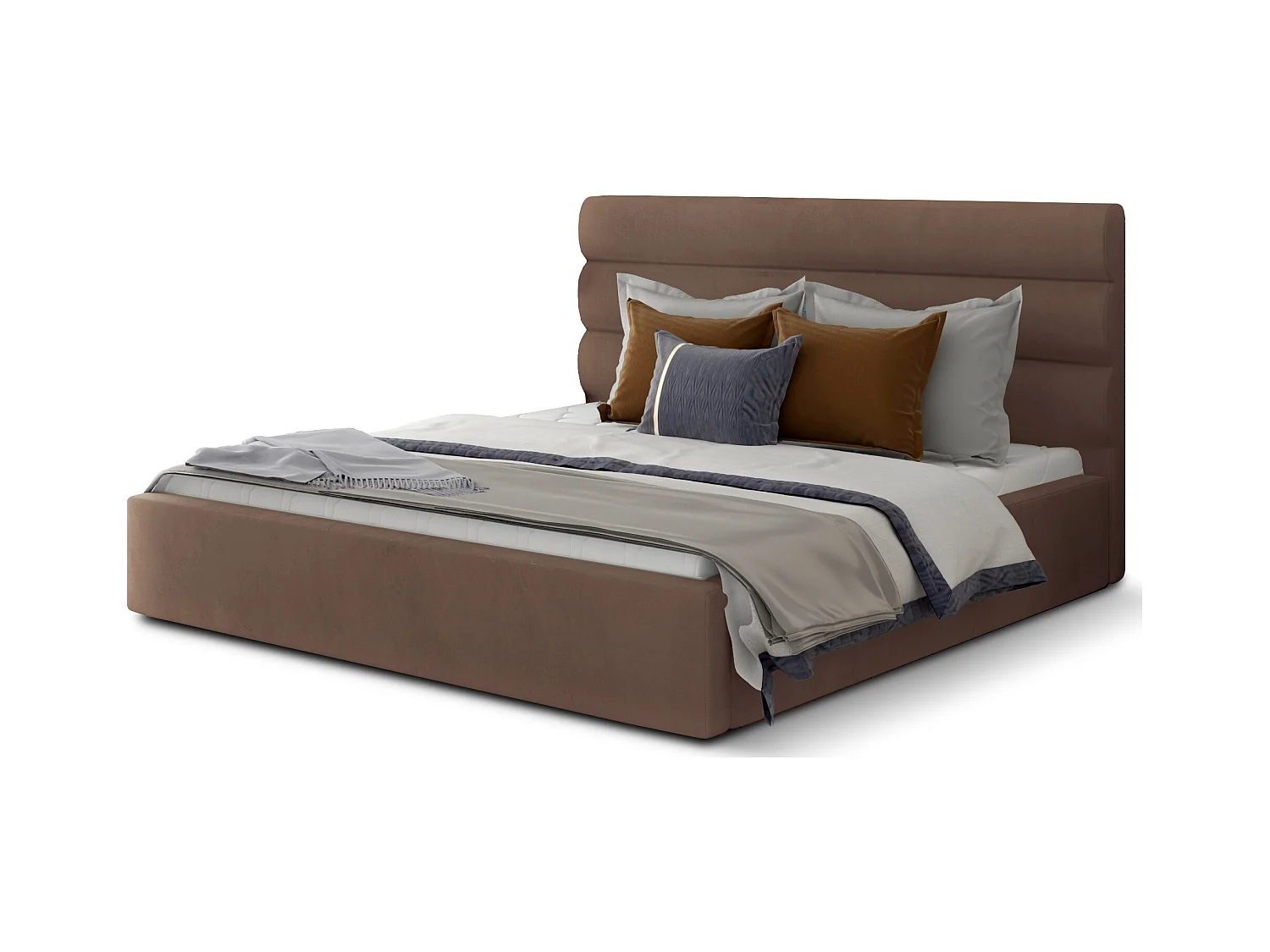 Lit design velours marron clair avec coffre de rangement Klarina - 4 tailles-160x200