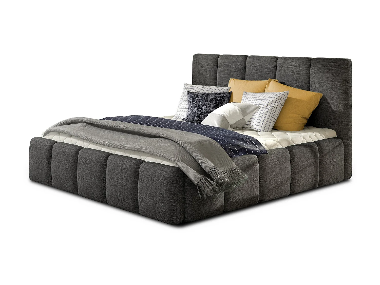 Modern gestoffeerd bed in Vika-stof-Kleur Middernacht blauw-Slapen 160x200cm-Versie opslagruimte