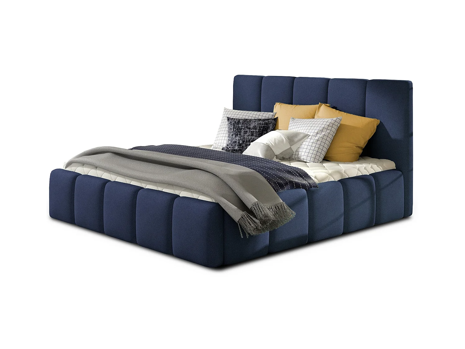 Modern gestoffeerd bed in Vika-stof-Kleur Middernacht blauw-Slapen 160x200cm-Versie opslagruimte