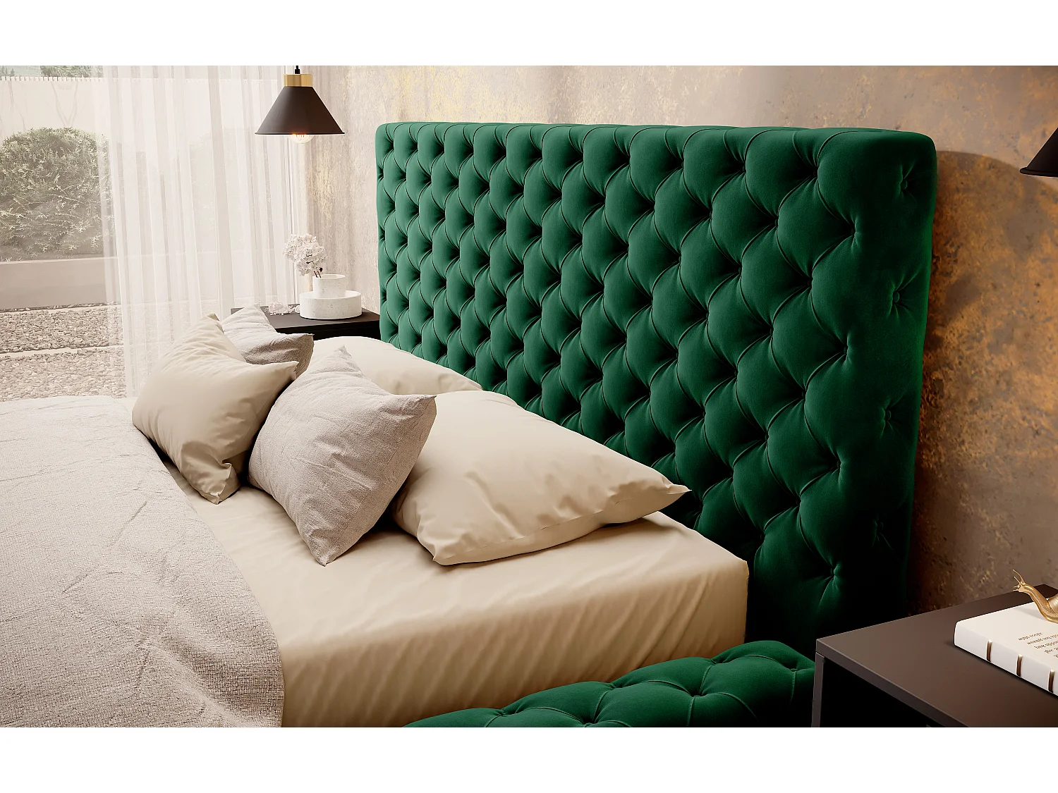 Prince prestige opbergbed – Elegantie van gewatteerd fluweel-Kleur Bos Groen-Slapen 140x200cm