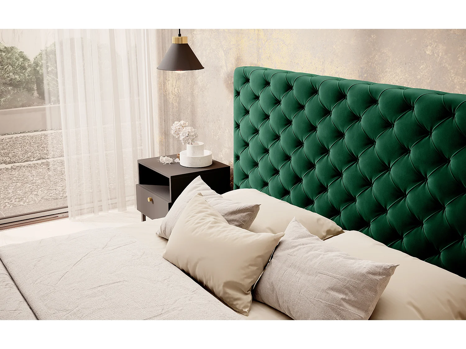 Prince prestige opbergbed – Elegantie van gewatteerd fluweel-Kleur Bos Groen-Slapen 140x200cm