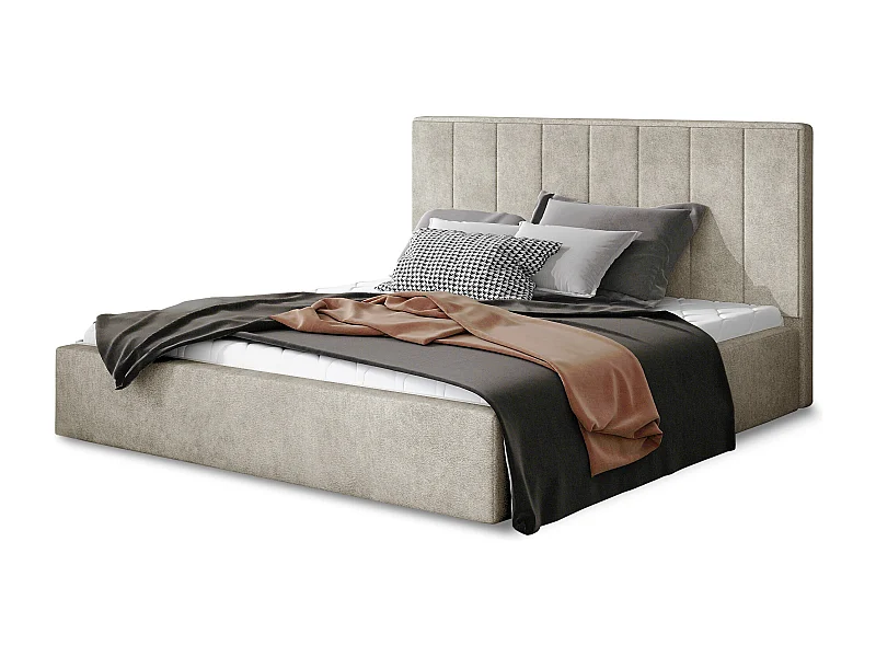 Vareza volwassenenbed met opbergdoos – Gewatteerde stof-Kleur Beige-Slapen 200x200cm