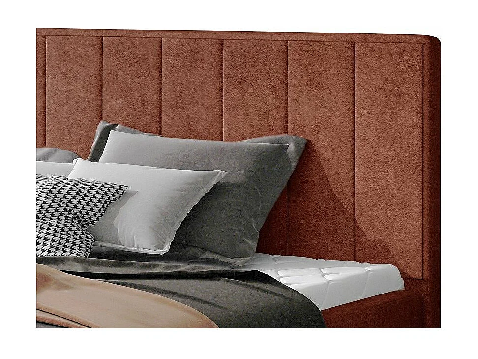 Lit rembourré de luxe tissu Vareze-Couleur Rouge tomette-140x200-Version avec sommier