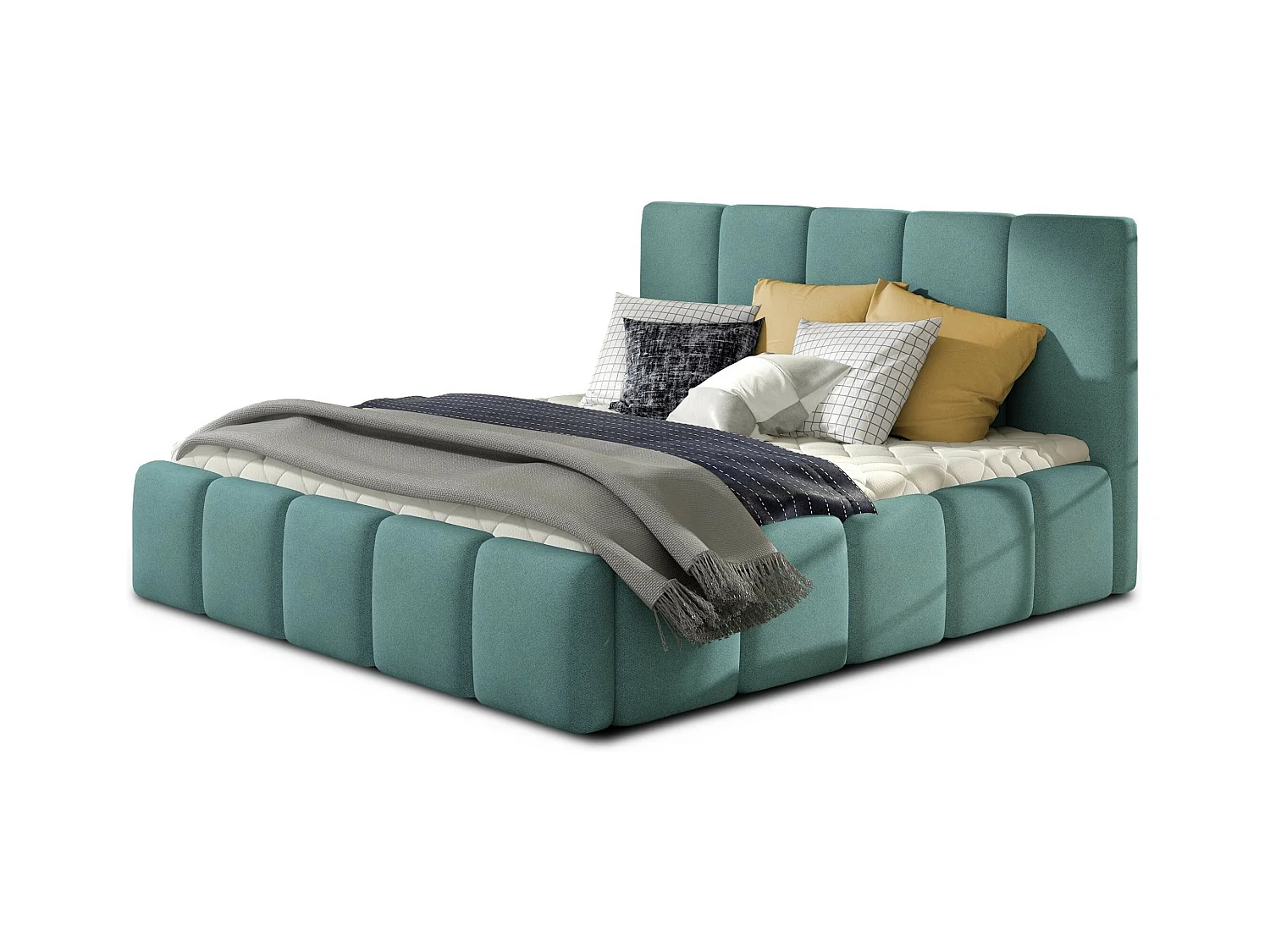 Lit moderne capitonné tissu Vika-Couleur Vert céladon-140x200-Version avec sommier