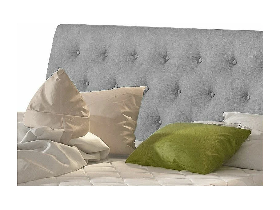 Lit velours capitonné Venizia-Couleur Gris clair-140x200-Version coffre de rangement