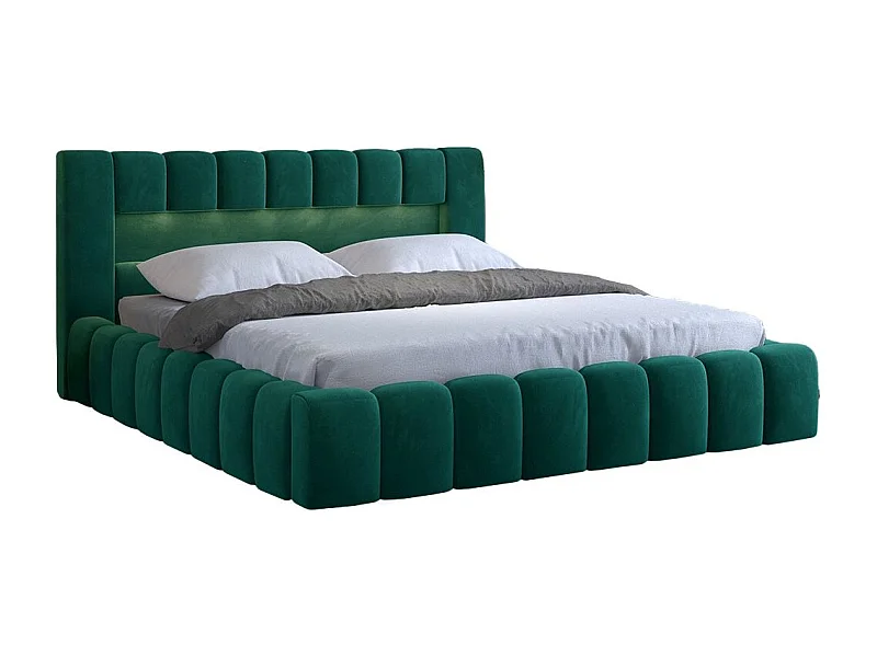 Lit design avec coffre tapissé velours Luto-Couleur Vert épinard-160x200