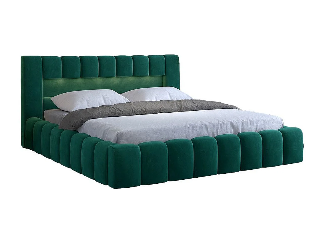 Designbed met Luto fluwelen gestoffeerde box-Kleur Spinazie groen-Slapen 160x200cm