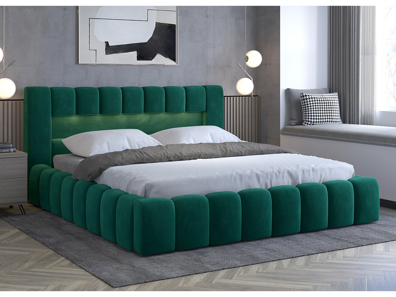 Designbed met Luto fluwelen gestoffeerde box-Kleur Spinazie groen-Slapen 160x200cm