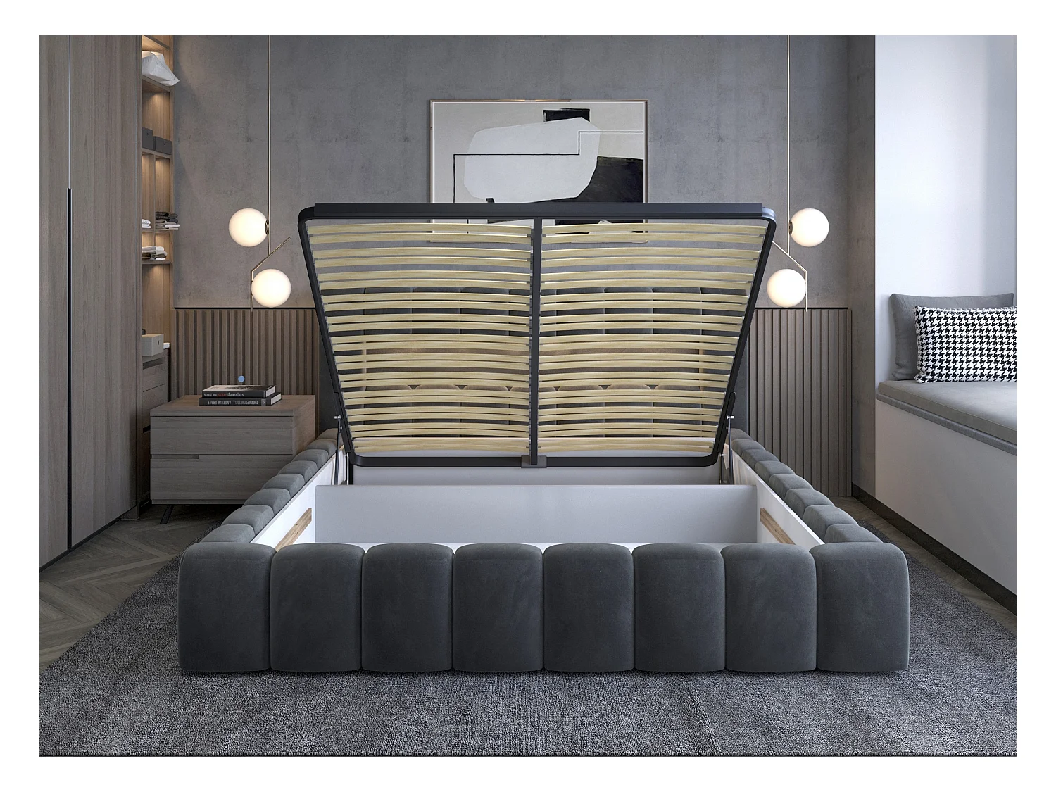 Designbed met Luto fluwelen gestoffeerde box-Kleur Spinazie groen-Slapen 160x200cm