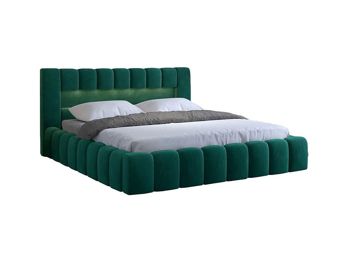 Lit design avec coffre tapissé velours Luto-Couleur Vert épinard-160x200