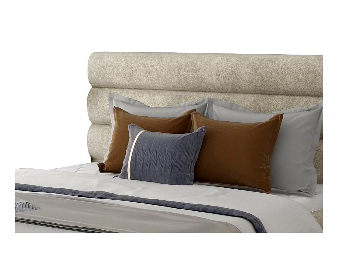 Lit design tissu beige clair avec coffre de rangement Klarina - 4 tailles-200x200