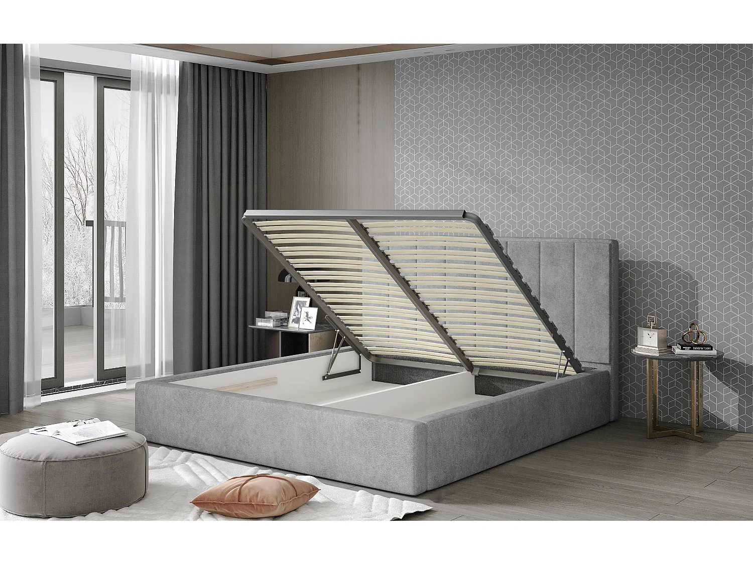 Lit rembourré de luxe tissu Vareze-Couleur Marron-180x200-Version avec sommier