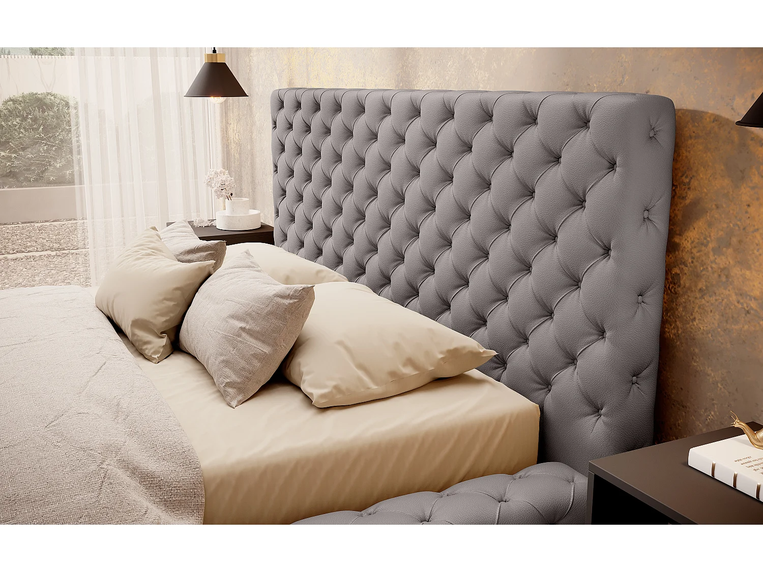 Luxe Prince opbergbed – Gewatteerd kunstleer-Kleur Grijs-Slapen 160x200cm