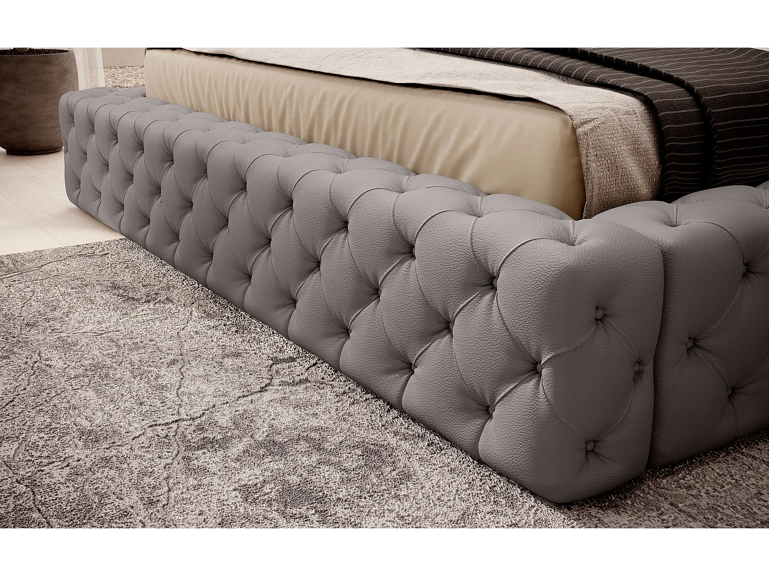 Luxe Prince opbergbed – Gewatteerd kunstleer-Kleur Grijs-Slapen 160x200cm
