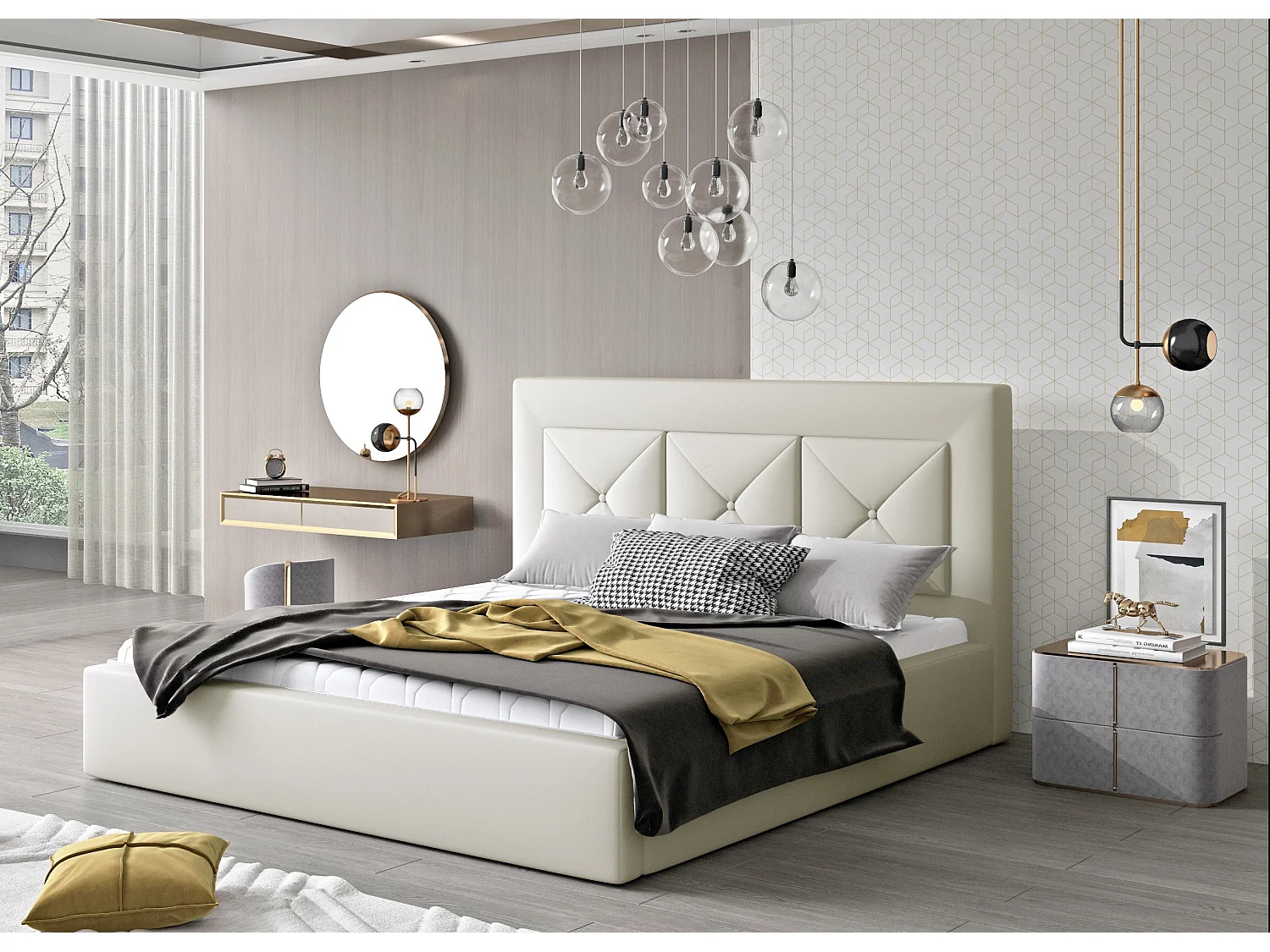 Tweepersoonsbed bekleed met Clarin-imitatieleer-Kleur Room-Slapen 180x200cm-Versie zonder boxspring