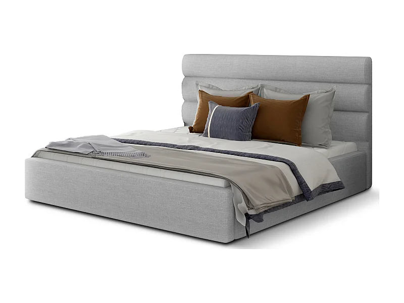 Lit design tissu gris souris avec coffre de rangement Klarina - 4 tailles-160x200