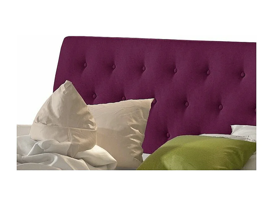 Lit velours capitonné Venizia-Couleur Magenta foncé-160x200-Version coffre de rangement