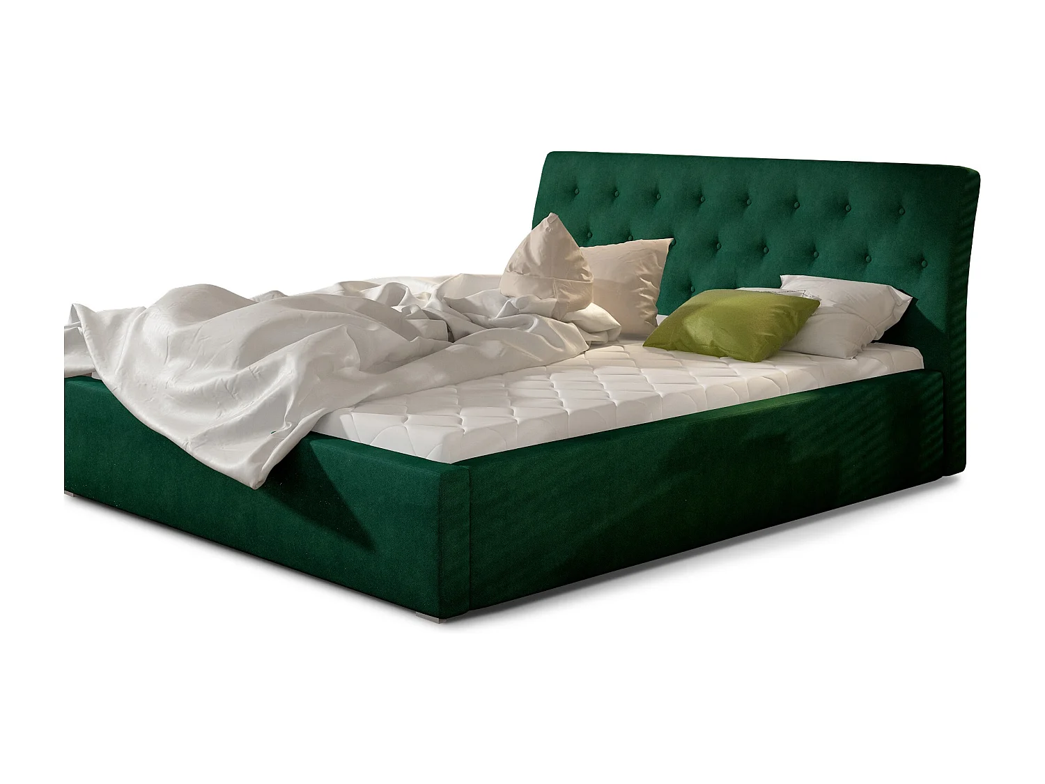 Lit velours capitonné Venizia-Couleur Bleu canard-140x200-Version avec sommier