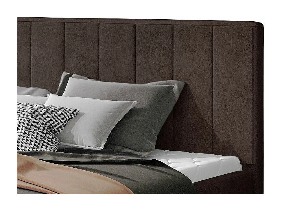 Lit rembourré de luxe tissu Vareze-Couleur Marron-140x200-Version avec sommier