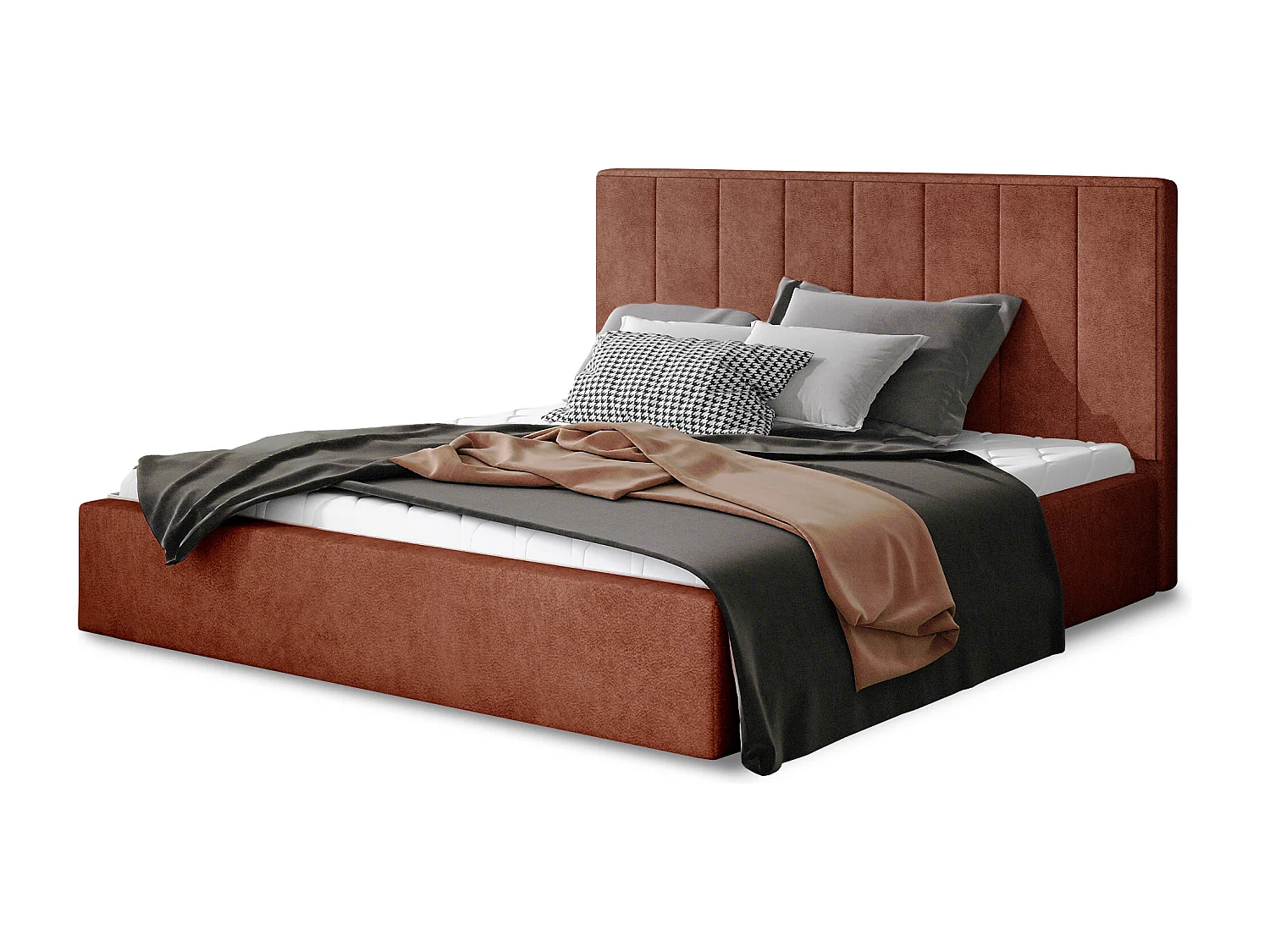 Luxe gestoffeerd bed in Vareze stof-Kleur Tomette rood-Slapen 160x200cm-Versie met boxspring