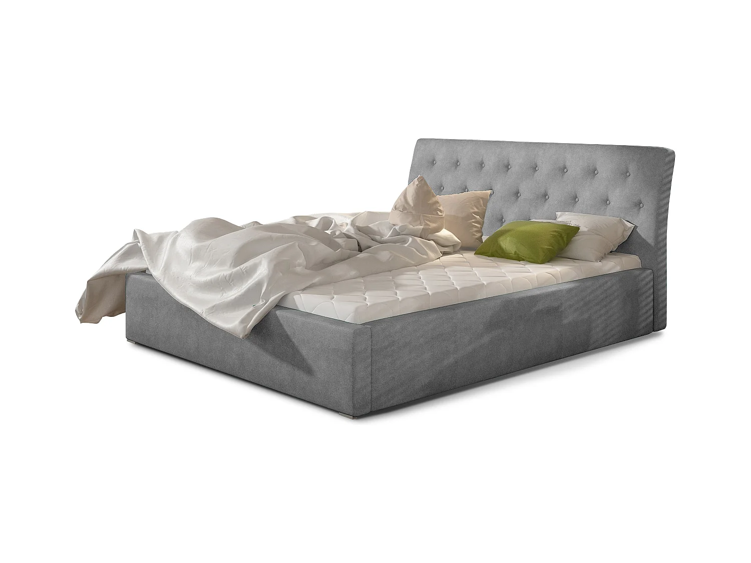 Lit velours capitonné Venizia-Couleur Gris clair-140x200-Version avec sommier