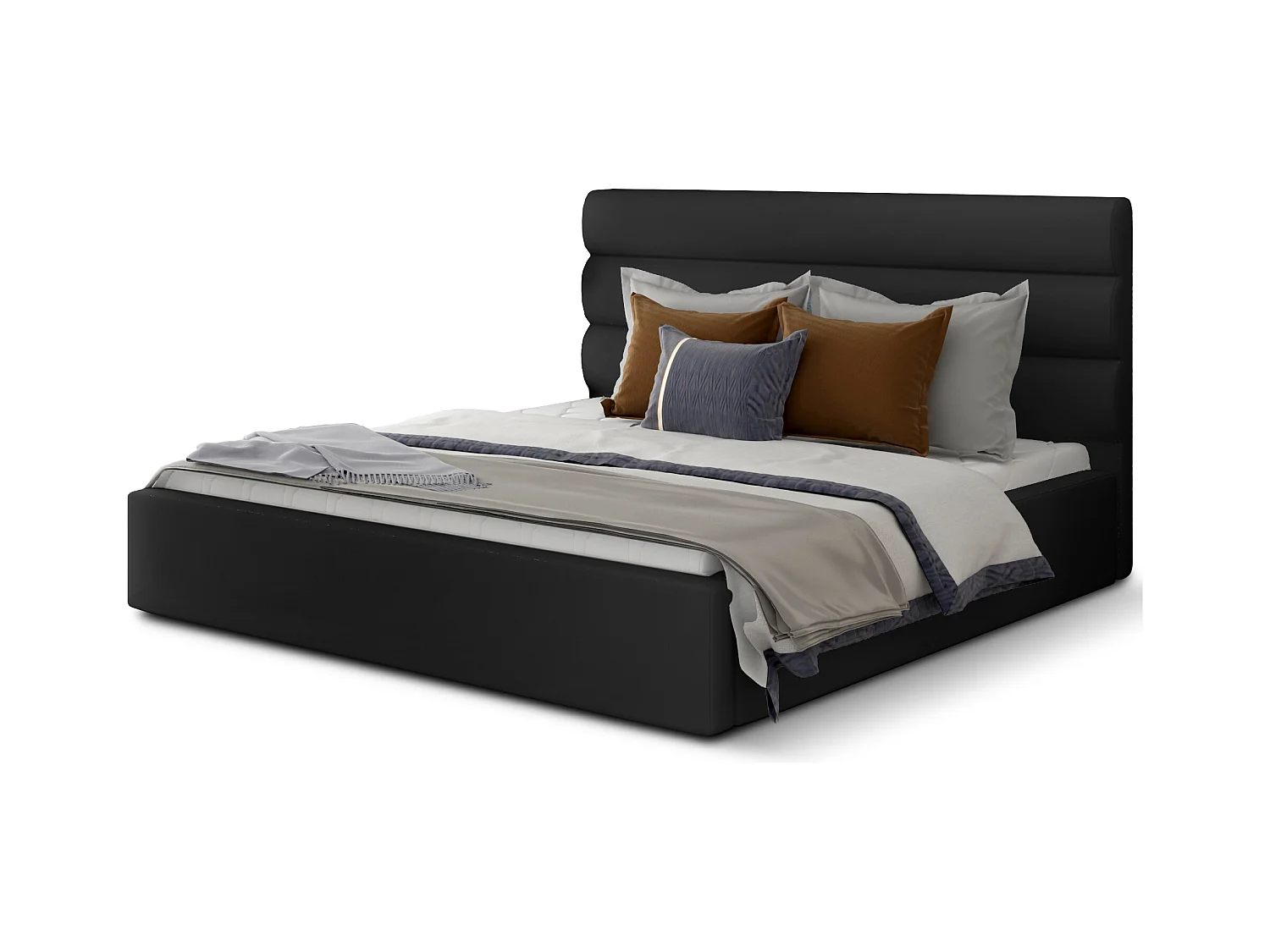 Lit design simili cuir noir avec coffre de rangement Klarina - 4 tailles-140x200