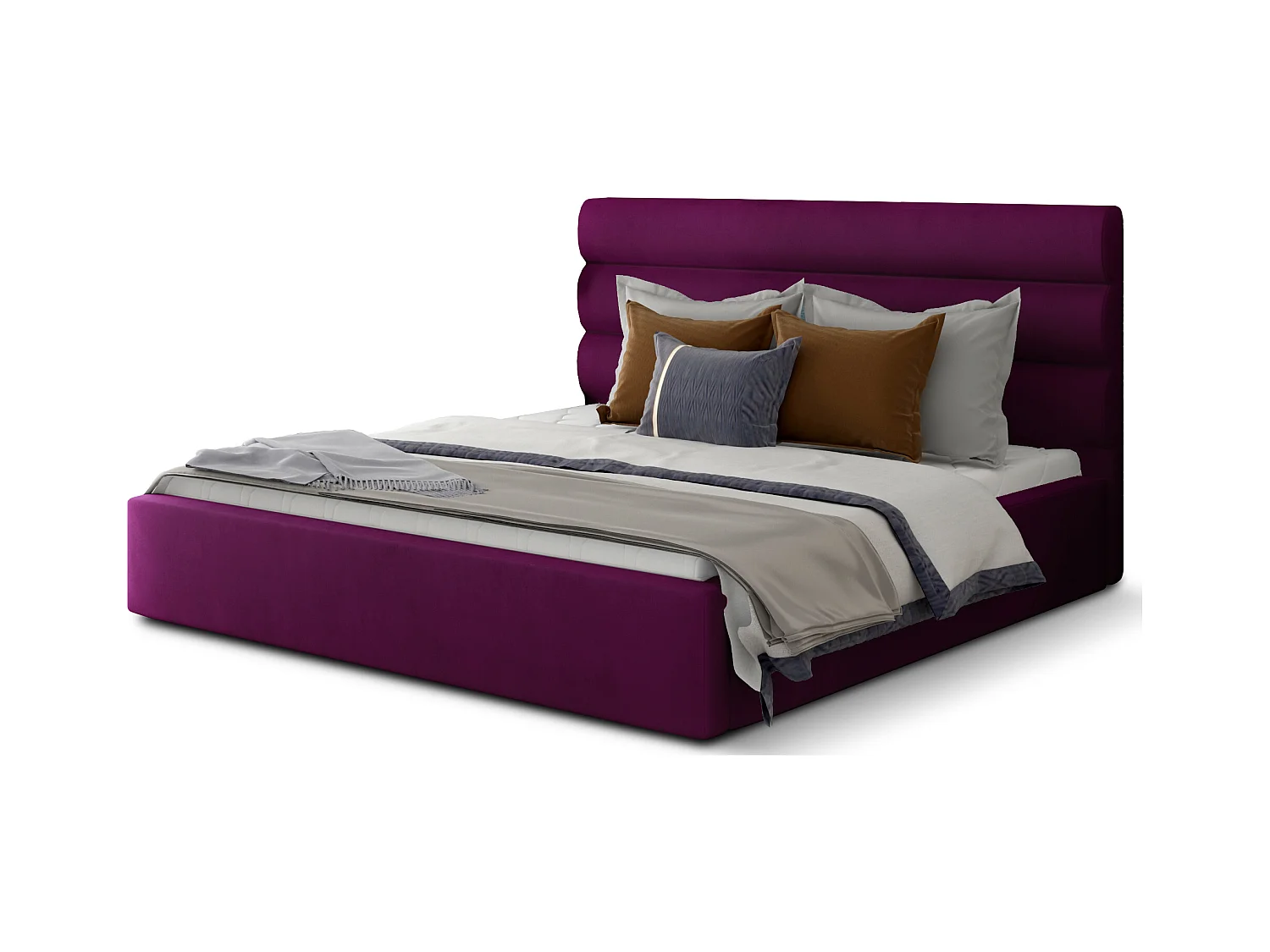 Lit design velours prune avec coffre de rangement Klarina - 4 tailles-180x200