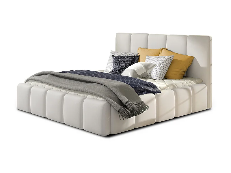 Vika modern gestoffeerd kunstleer bed-Kleur Wit-Slapen 180x200cm-Versie zonder boxspring