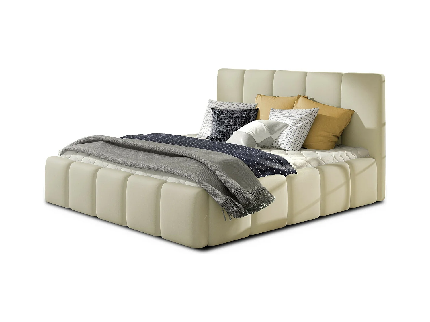 Lit moderne capitonné cuir synthétique Vika-Couleur Crème-180x200-Version avec sommier