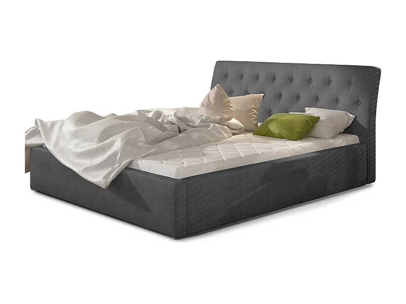 Lit velours capitonné Venizia-Couleur Gris-140x200-Version coffre de rangement