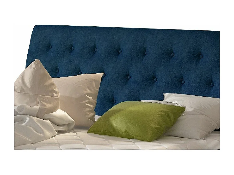 Lit velours capitonné Venizia-Couleur Bleu nuit-180x200-Version coffre de rangement