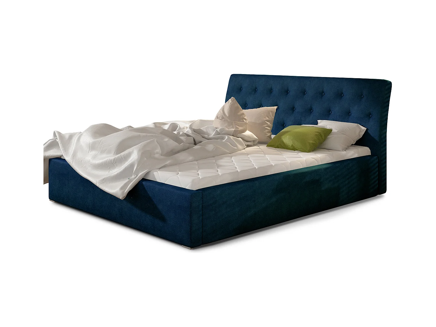 Lit velours capitonné Venizia-Couleur Bleu nuit-180x200-Version coffre de rangement