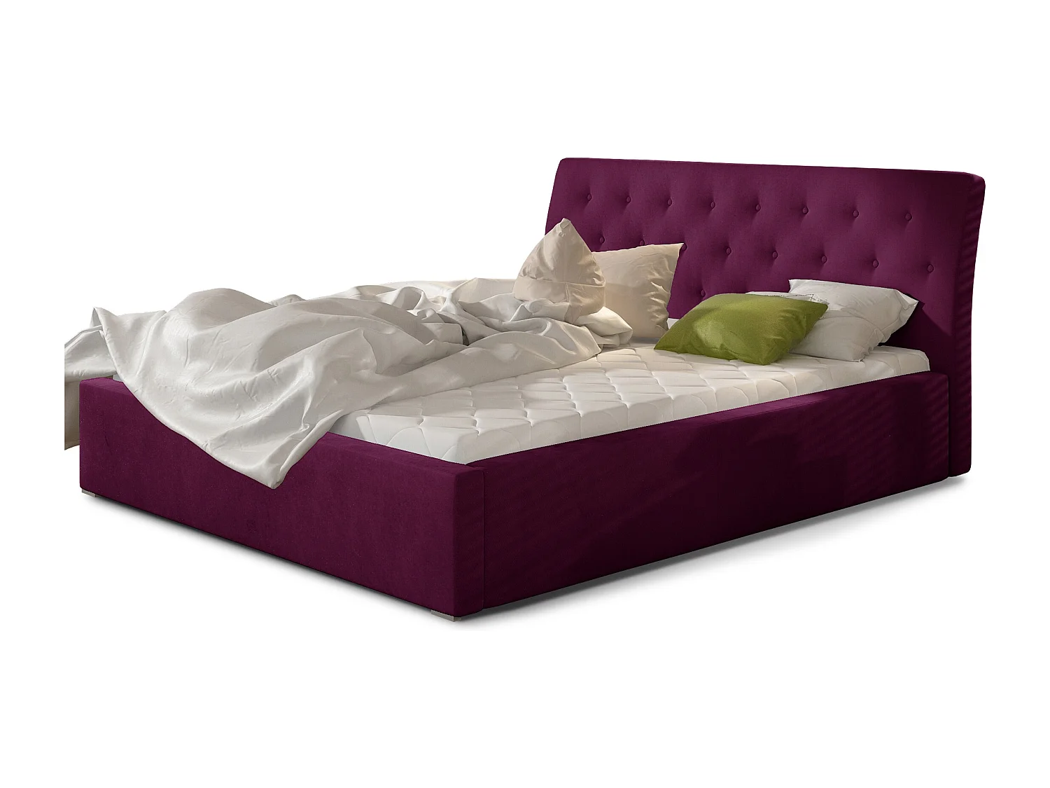 Lit velours capitonné Venizia-Couleur Magenta foncé-160x200-Version avec sommier