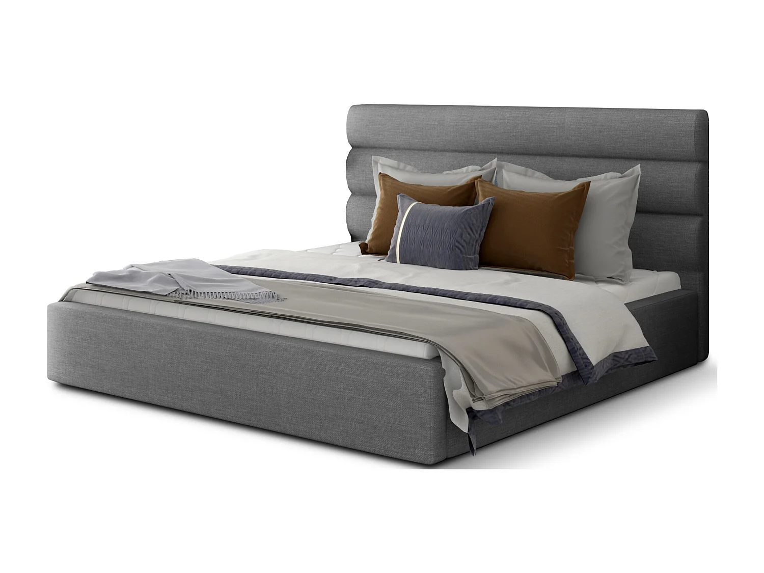 Lit design tissu marron avec coffre de rangement Klarina - 4 tailles-180x200