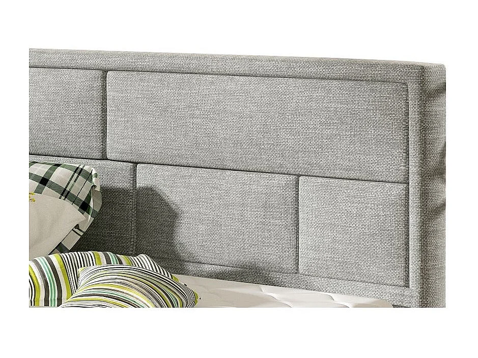 Lit avec coffre tissu gris clair tête de lit capitonnée Lenzo - 4 tailles-200x200