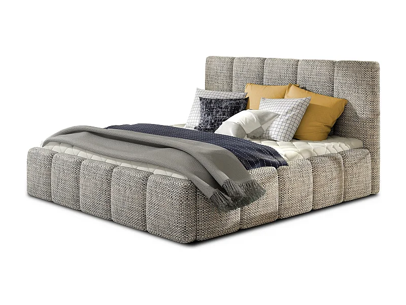 Modern gestoffeerd bed in Vika-stof-Kleur Heide grijs-Slapen 140x200cm-Versie met boxspring