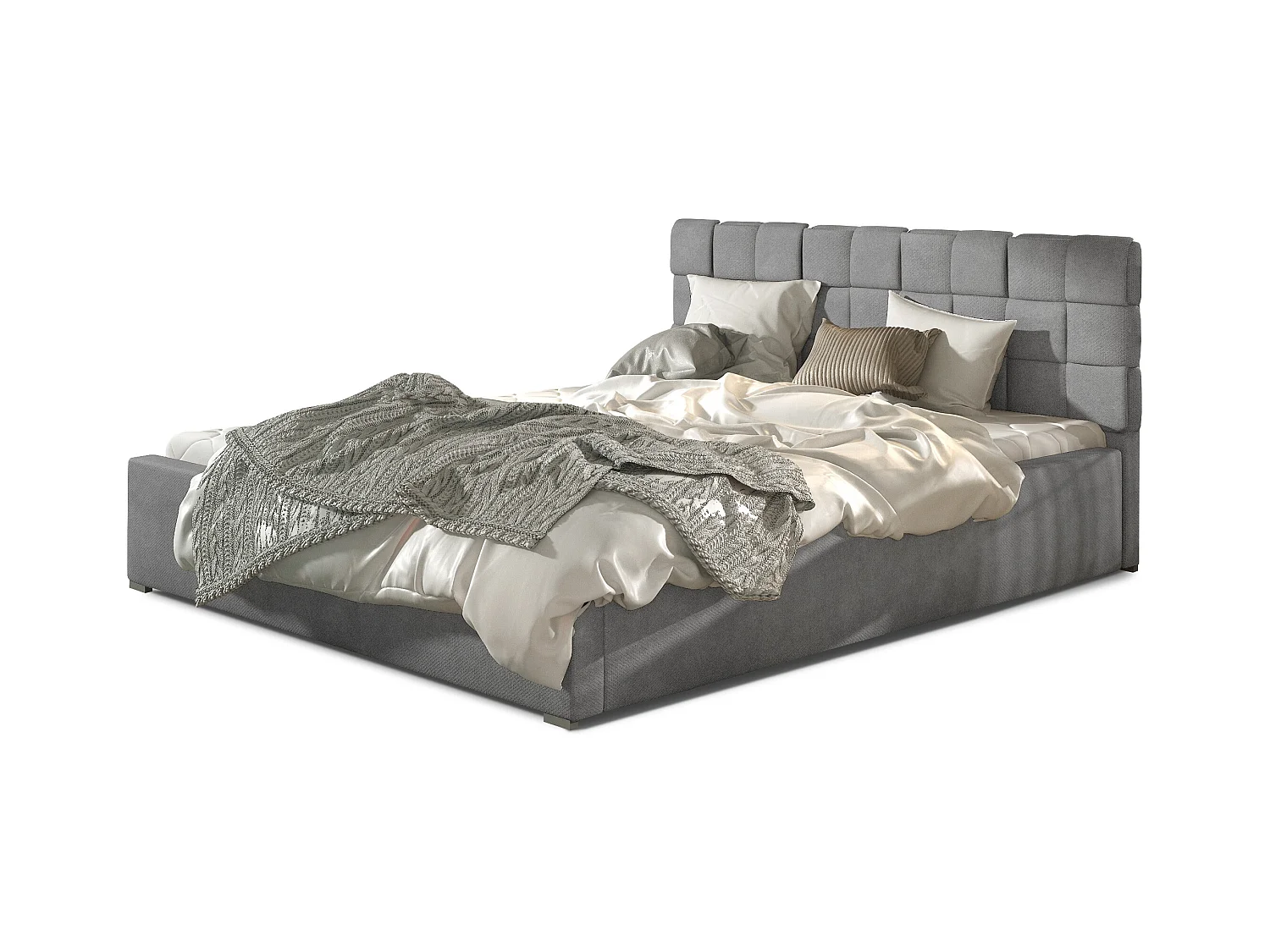 Lit avec coffre de rangement 200x200 capitonné velours gris Kandy