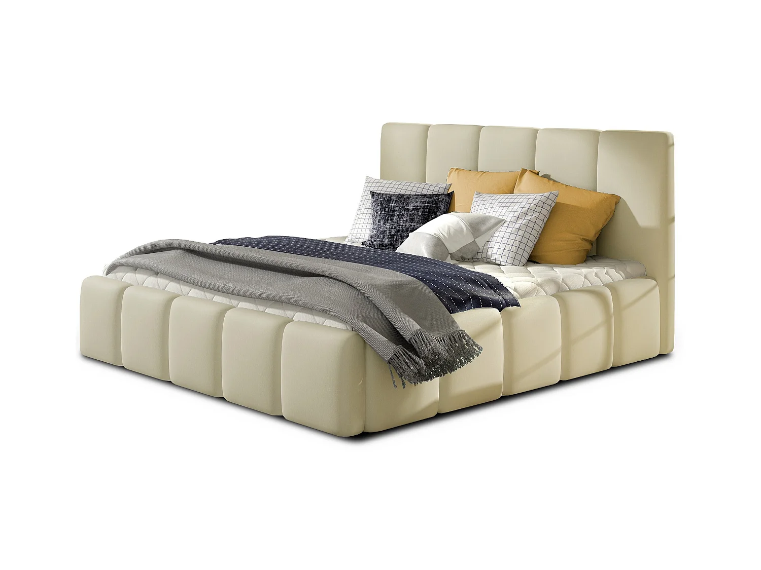 Lit moderne capitonné cuir synthétique Vika-Couleur Crème-140x200