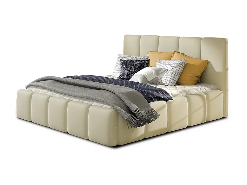 Lit moderne capitonné cuir synthétique Vika-Couleur Crème-140x200