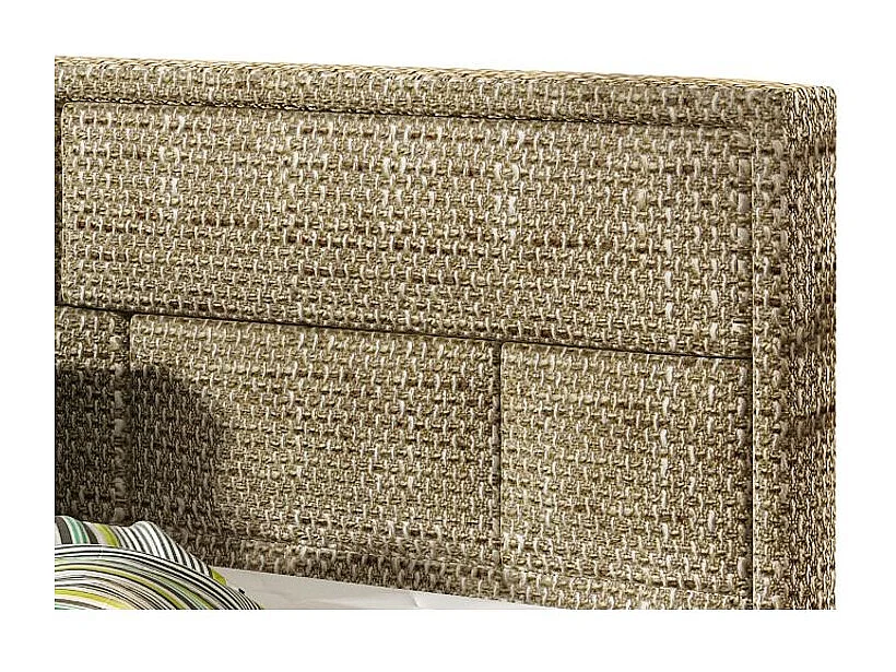 Lit avec coffre tissu beige chiné tête de lit capitonnée Lenzo - 4 tailles-140x200