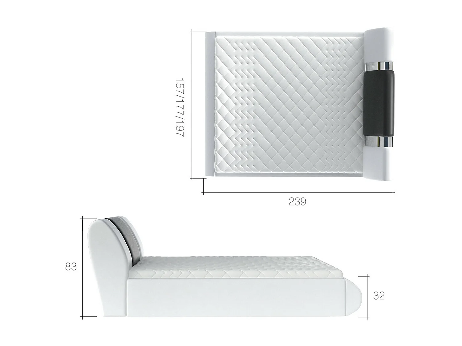 Lit coffre 140x200 tissu gris clair-foncé et métal chromé Flavien