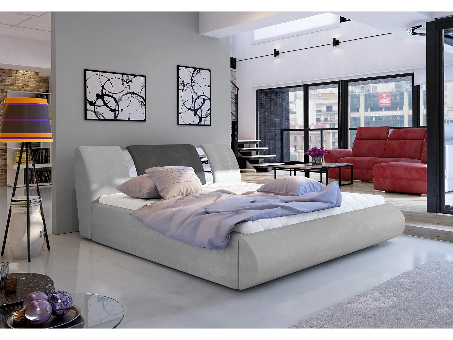 Opbergbed 140x200 cm licht/donkergrijze stof en chroommetaal Flavien