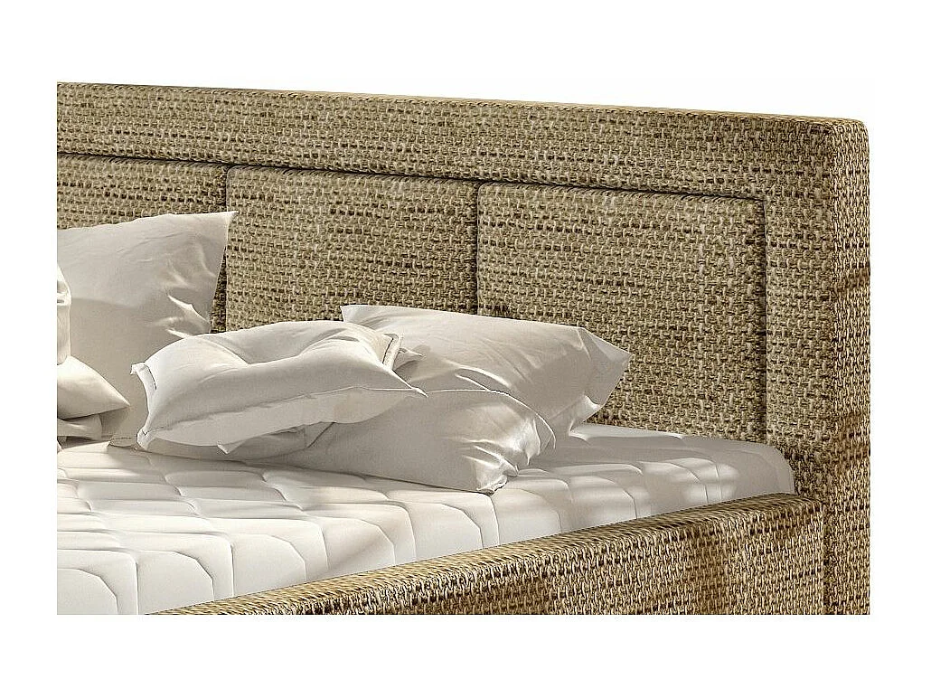 Lit coffre tissu beige chiné grand carré capitonné Berlino-180x200