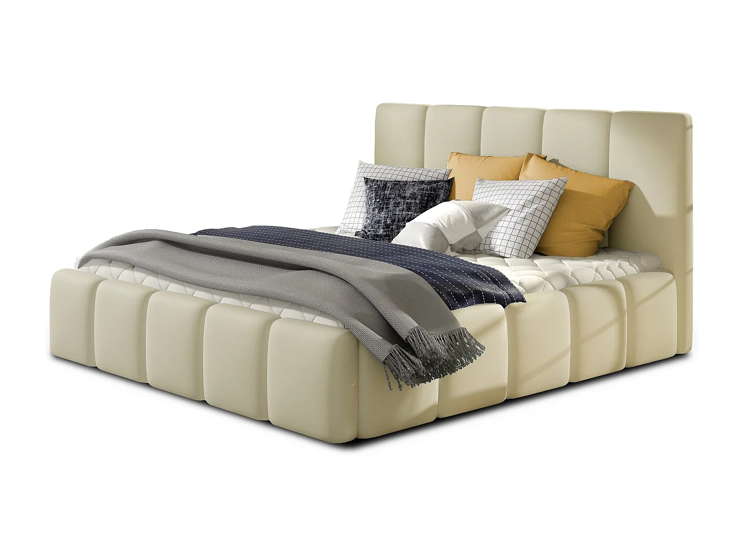 Lit moderne capitonné cuir synthétique Vika-Couleur Crème-160x200