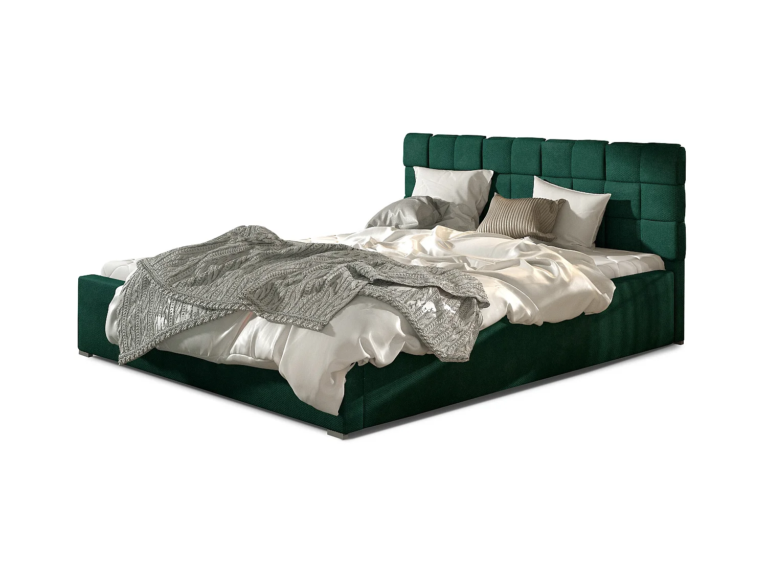 Lit avec coffre de rangement 180x200 capitonné velours vert Kandy