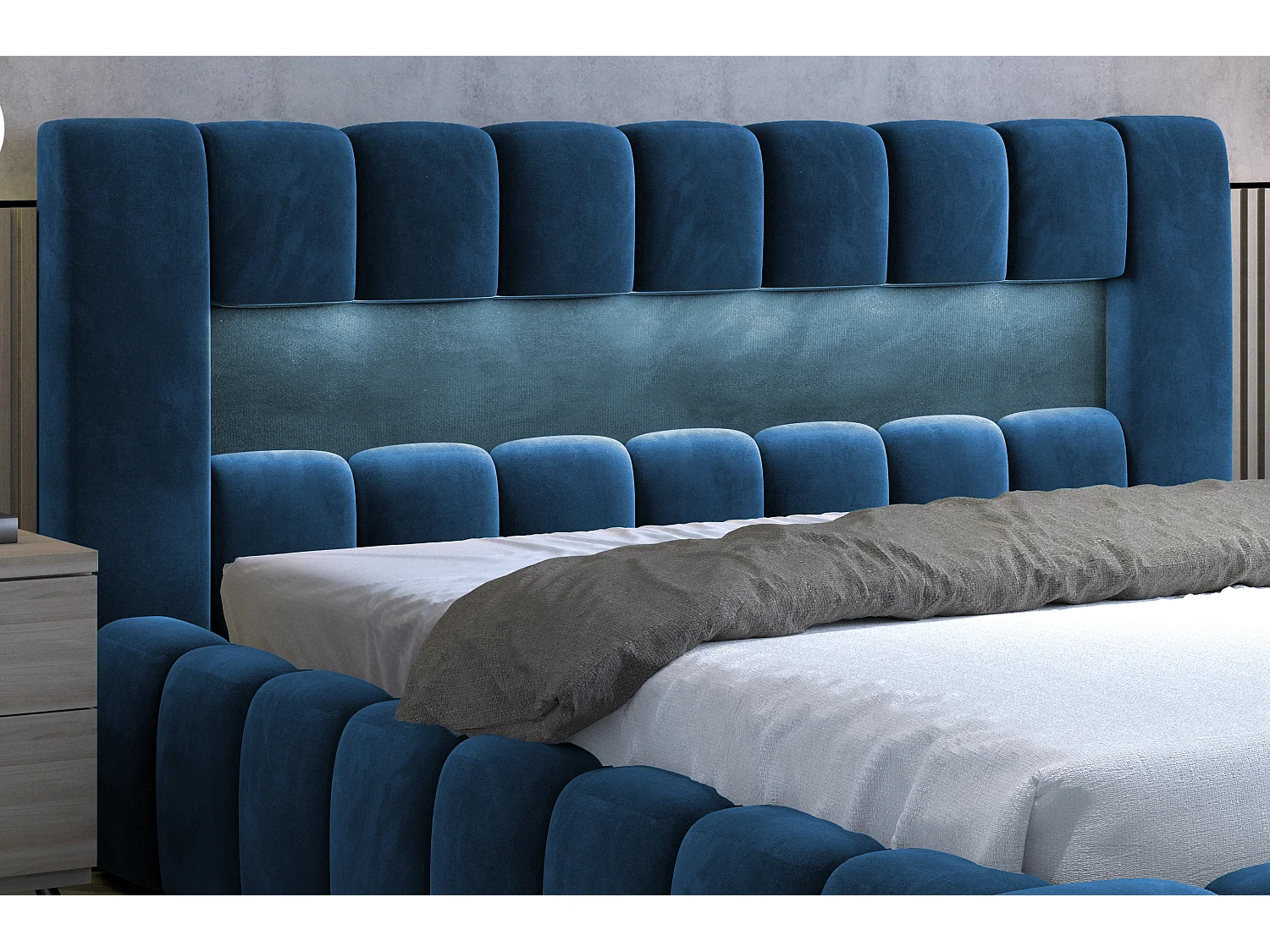 Lit design avec coffre tapissé velours Luto-Couleur Bleu pétrole-160x200