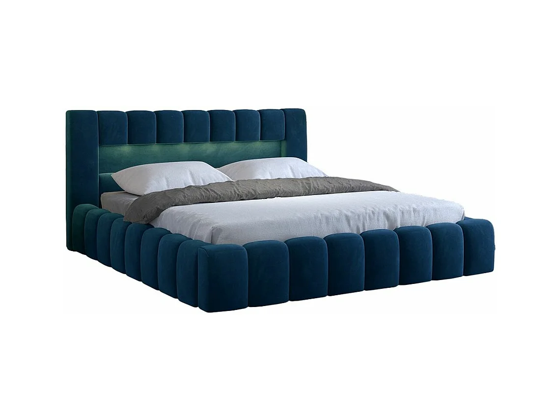 Lit design avec coffre tapissé velours Luto-Couleur Bleu pétrole-160x200