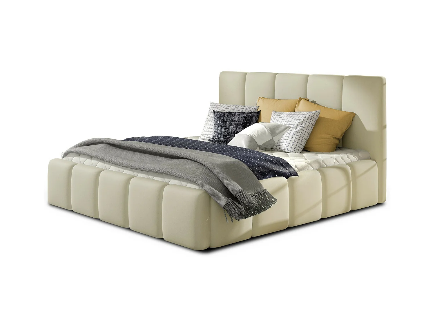 Lit moderne capitonné cuir synthétique Vika-Couleur Crème-180x200