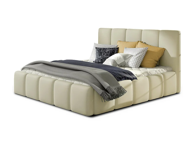 Lit moderne capitonné cuir synthétique Vika-Couleur Crème-180x200