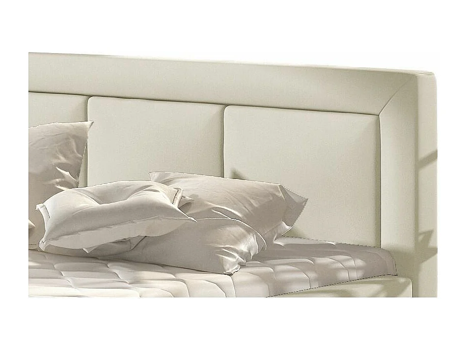 Lit coffre simili cuir beige clair grand carré capitonné Berlino - 4 tailles-180x200